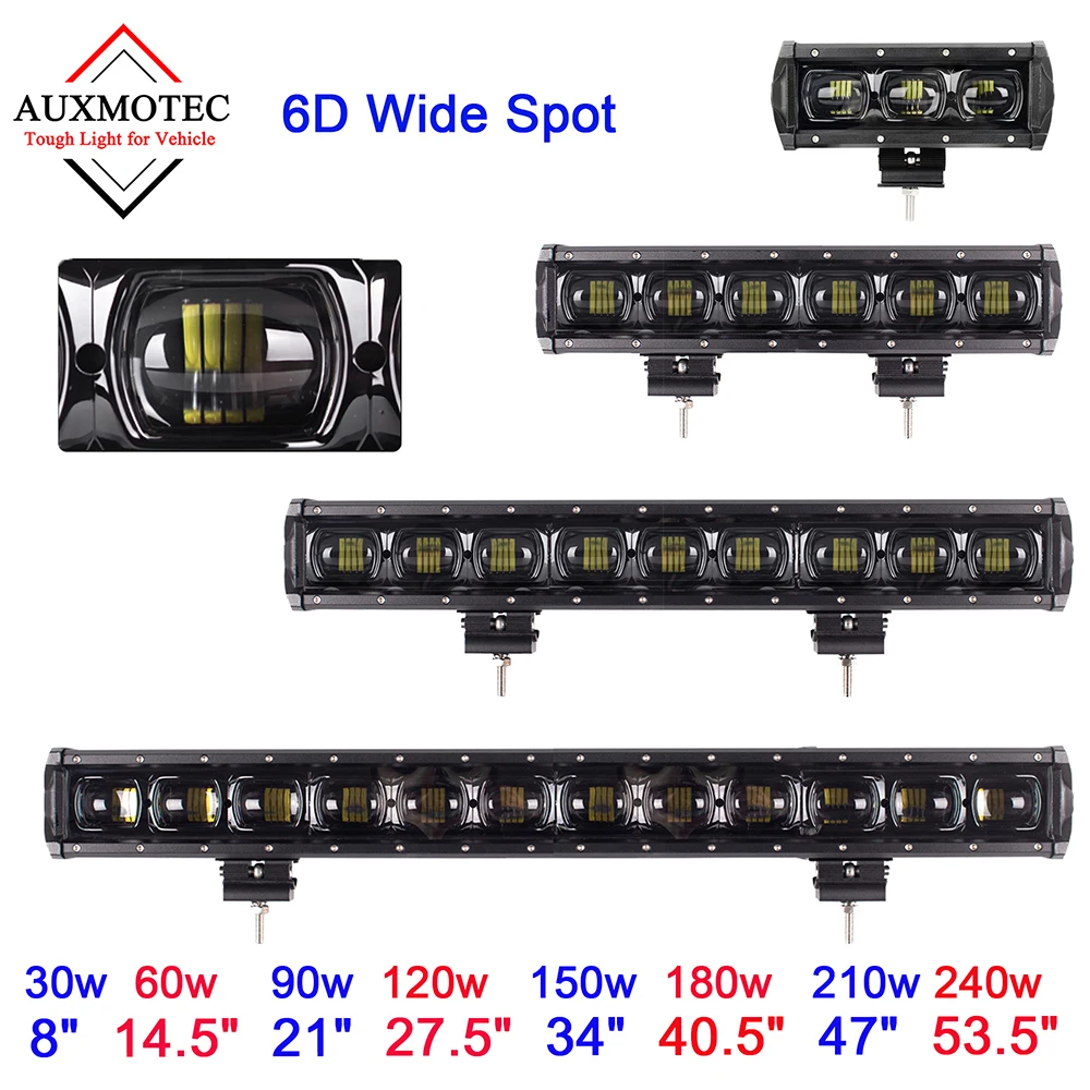 Светодиодный светильник с линзами 6D, 30 Вт, 60 Вт, 90 Вт, 120 Вт, 150 Вт, 180 Вт, 210 Вт, для авто, работающая лампа для внедорожника на 4WD ATV, трейлер, 12 В, 24 В