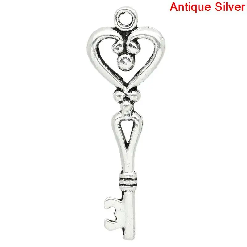 

Lovely Charm Pendants Love Heart Key Antique Silver 4.2x1.5cm,30PCs (B22363)