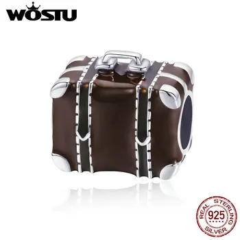 

WOSTU 2019 New 100% 925 Sterling Silver Travel Suitcase Beads Fit Bracelet & Necklace Authentic S925 Jewelry Making Gift CQC952