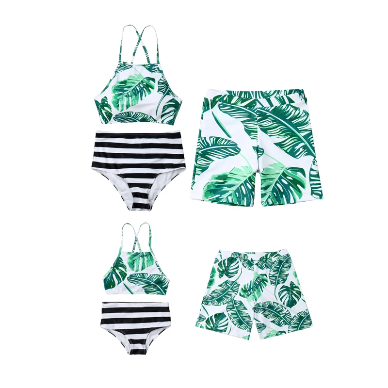 

Women Swimsuit Family Matching Mother Father Girls Boys Clothes Set Bikini Bathing Swimwear Leaves Swim Suit Family Clothing