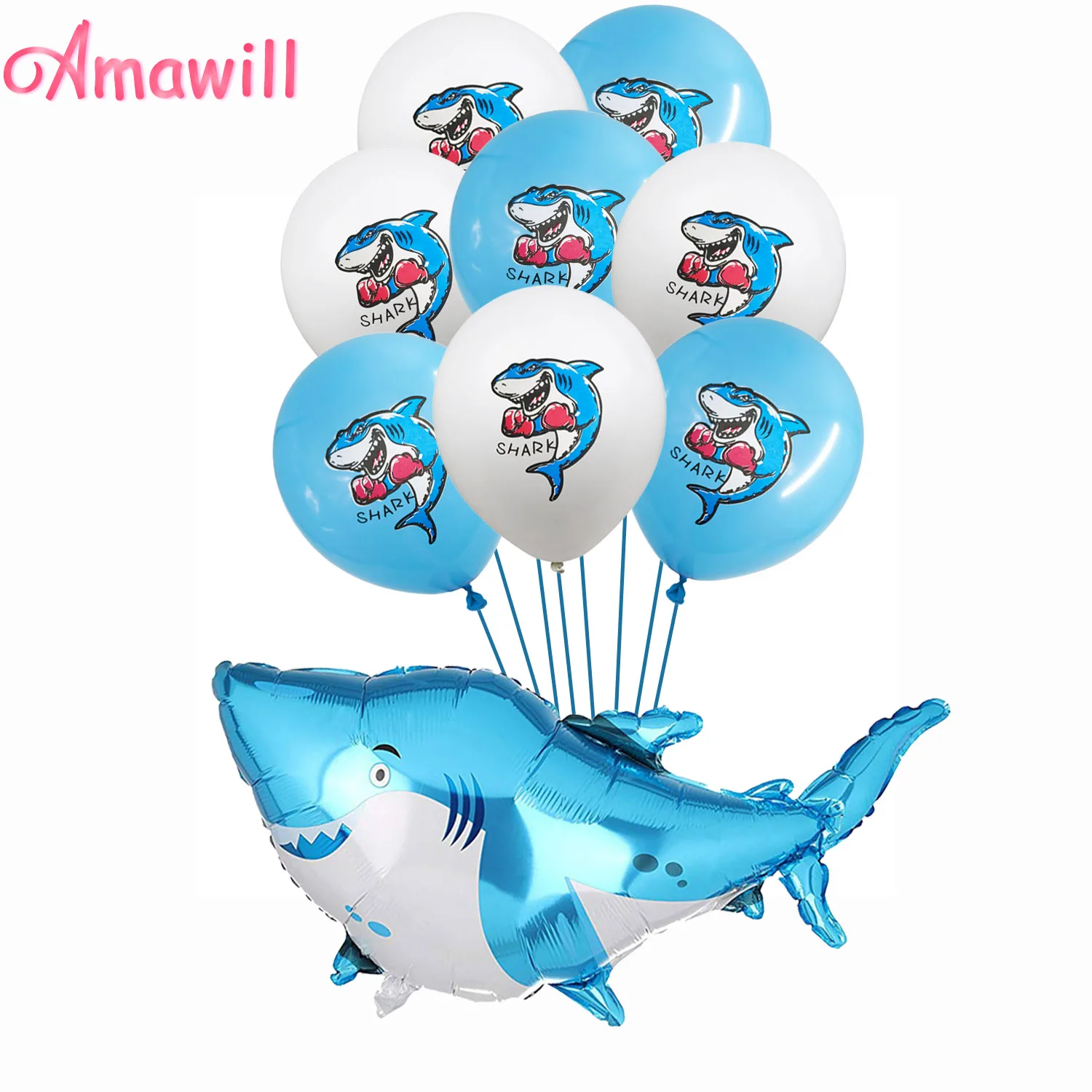 Amawill 12inch Boxing Shark Air Balloon Set Cartoon Animal Latex