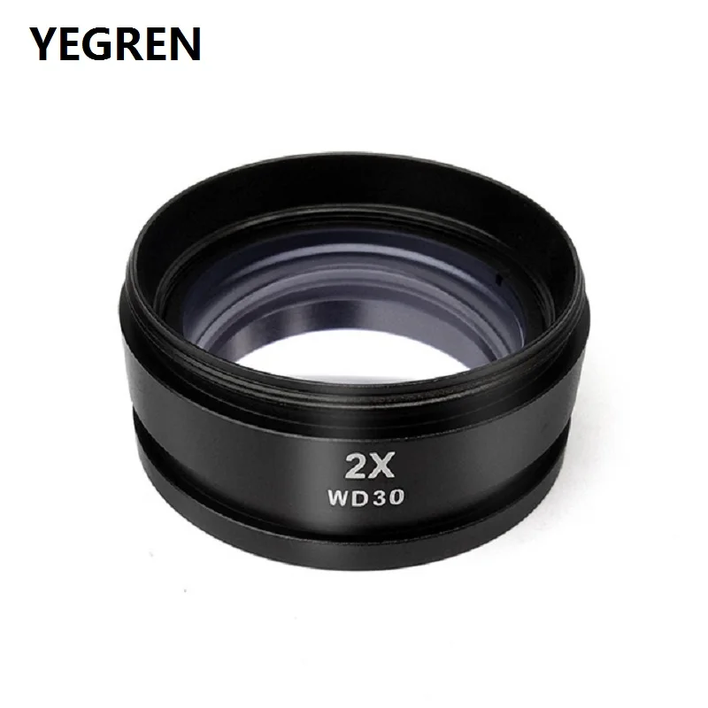 2X Barlow Auxiliary Objective Lens Optical Glass Lens for Stereo Microscope with Working Distance 30mm Mounting Thread M48x0.75