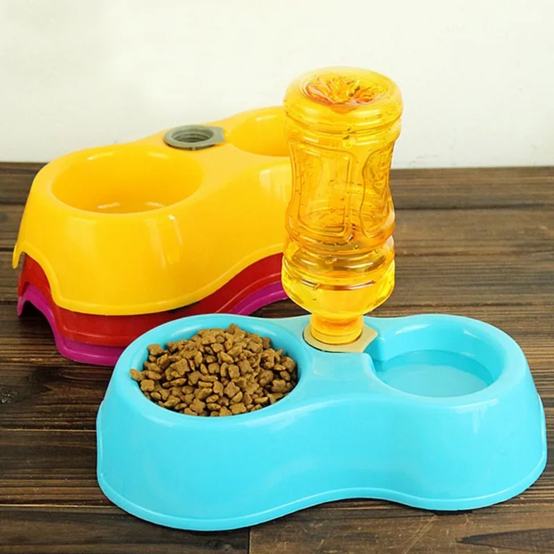 

Double Port Dog Cat Drinker Dog Bowls Water Bottles Dispenser Bowl dog Pet Drinking Bowls Food Feeding Dish Pet Feeder A20