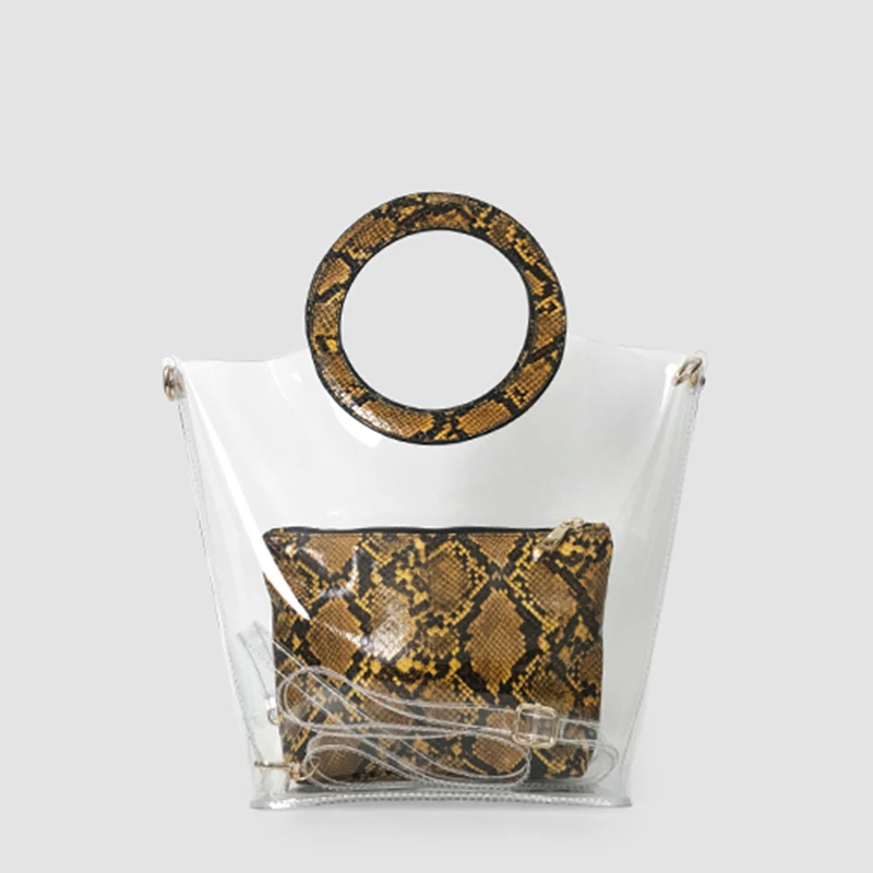 

[Super Seabob] 2019 Spring Summer Green Color Spliced Single Strap Serpentine Pattern Transparent PVC Shoulder Bag LM420
