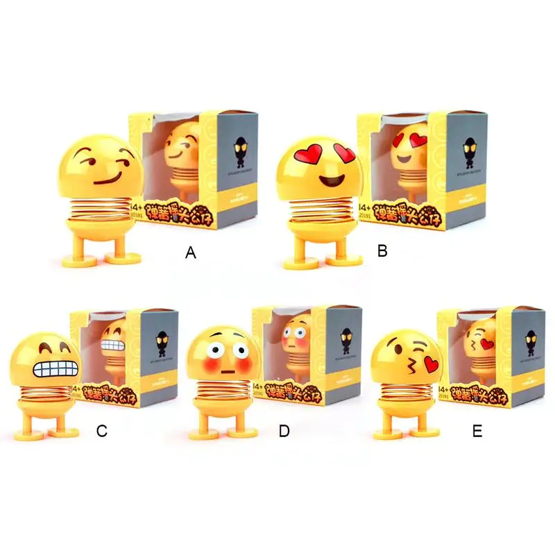 

Smile Shaking Head Doll Toy Plastic Cartoon Funny Spring Model Ornaments Decor for Car Birthday Gifts