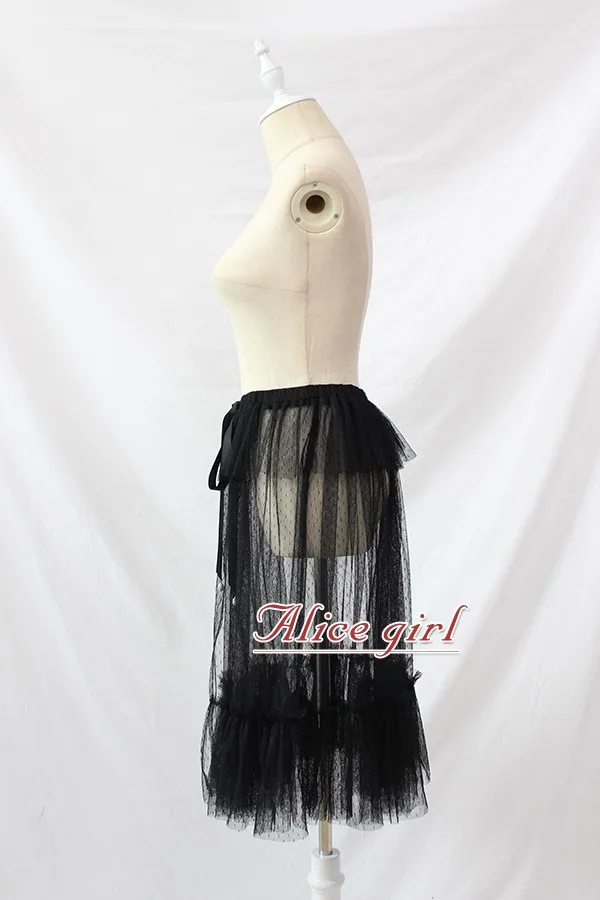 Готический Черный Гофрированный Пояс занавес винтажная Сетка Наложение юбка предварительный заказ Alice Girl