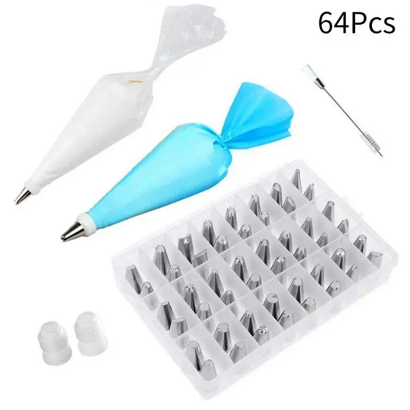 

64 PCS/Set Silicone Kitchen Accessories Icing Piping Cream Pastry Bag + 48 Stainless Steel Nozzle Set DIY Cake Decorating Tools