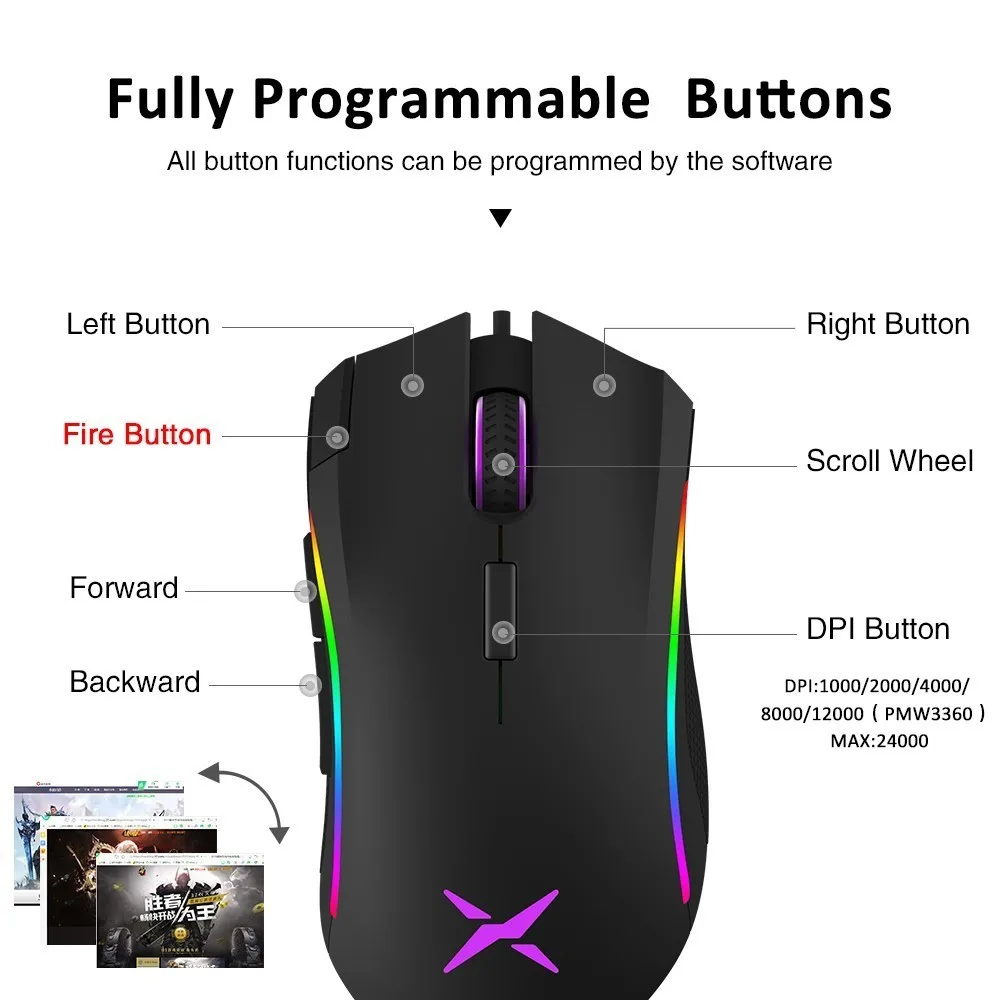 RGB Gaming Mouse Back light Optical Wired Mice with Fire Key For FPS Gamer Computers and Tablets Computer Peripherals Gaming Mouse and Keyboards 1ef722433d607dd9d2b8b7: China|Russian Federation|Spain