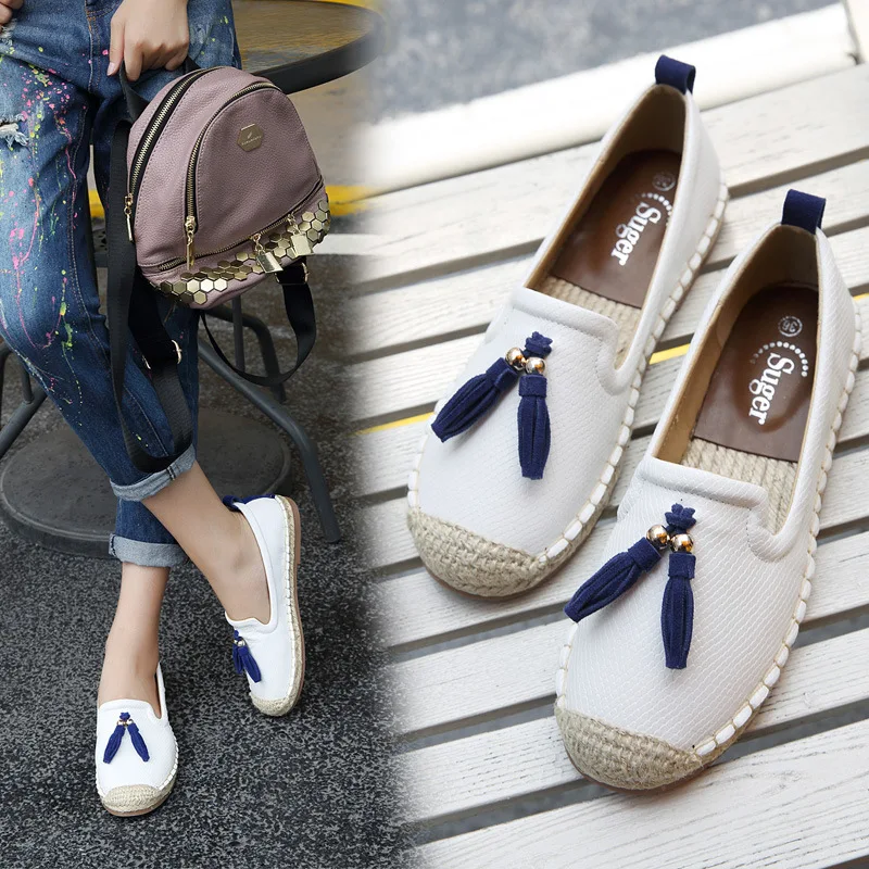 Shoe Woman Flat Bottom Single Shoe Women's Shoes Shallow Circle Head Tassels Summer Shoes