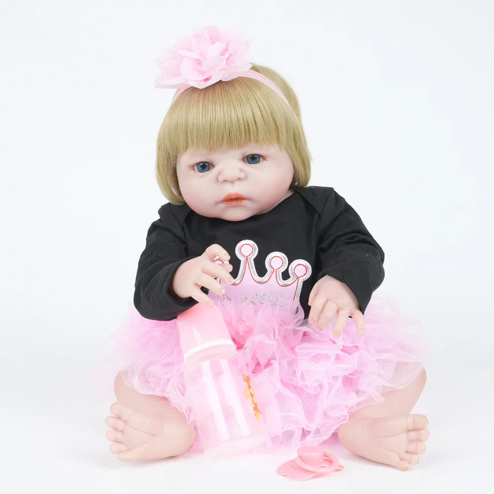 

55cm Full Body Silicone Reborn Girl Baby Doll Toys 22inch Newborn Princess Toddler Babies Dolls Bathe Toy Play House Toy Doll