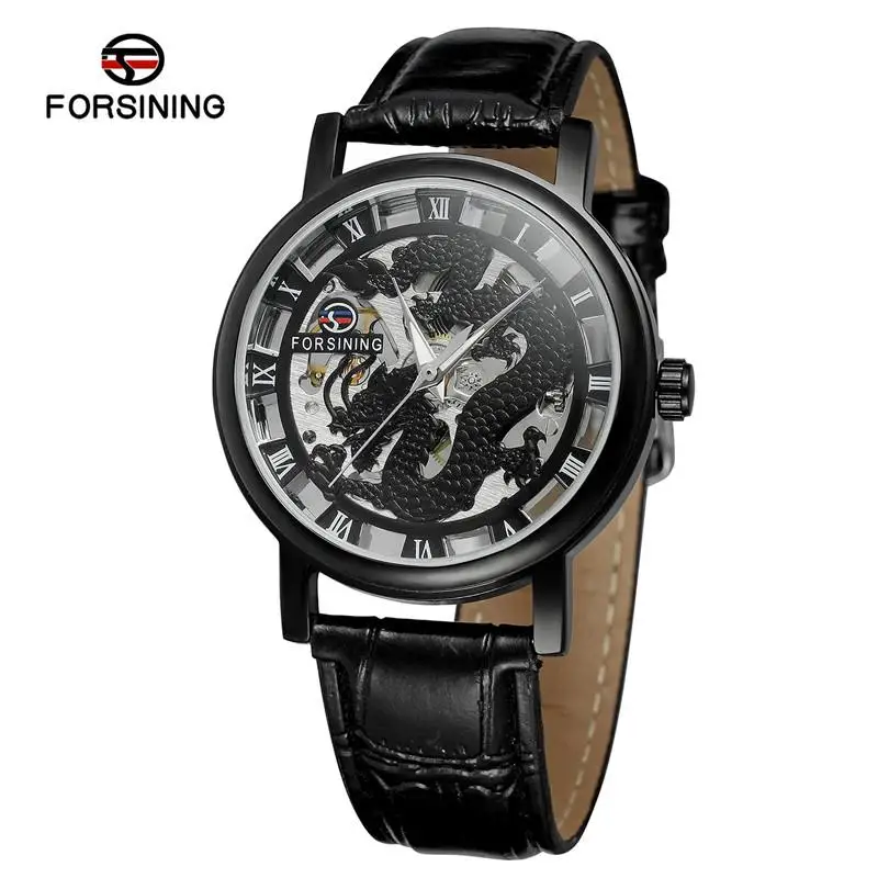 

Forsining Diamond Display Casual Watch Fashion Open Work Watch Men Top Brand Mechanical Skeleton Clock Male Dragon Pattern