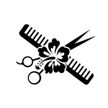 

15*11.5cm Fashion Personality Vinyl Car Wrap Hair Stylist Decal Scissors And Hibiscus Pretty Flower Car Stickers