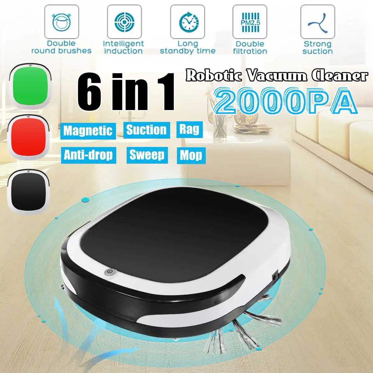 

2000pa Strong Suction Automatically Move Rechargeable Intelligent Cleaner Robot Sweeping Machine