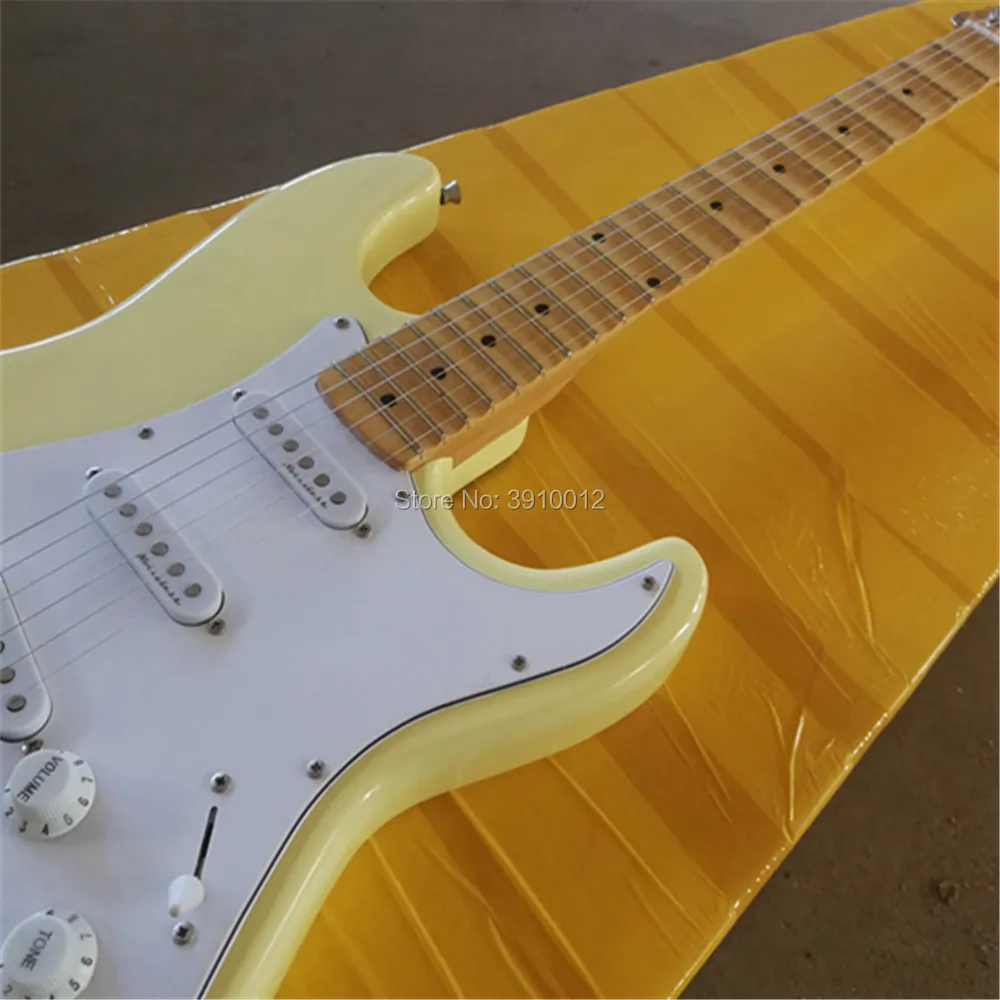 Factory Special Price Cream Electric Guitar with Scalloped Neck Big Headstock Chrome Hardware Can be Customized