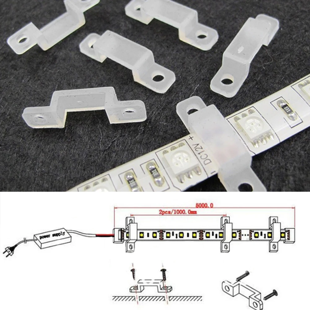 

LED Clips, Durable Silicone Fixer Mounting Brackets Clips 10mm for 5030 5630 LED Strip Light, 10 Pcs, Clear