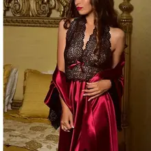 Женское Сексуальное Белье для сна Dess Robe 2 шт. сатиновая шелковая ночная сорочка Babydoll Ночное белье платье для сна Ночная сорочка сексуальная женская