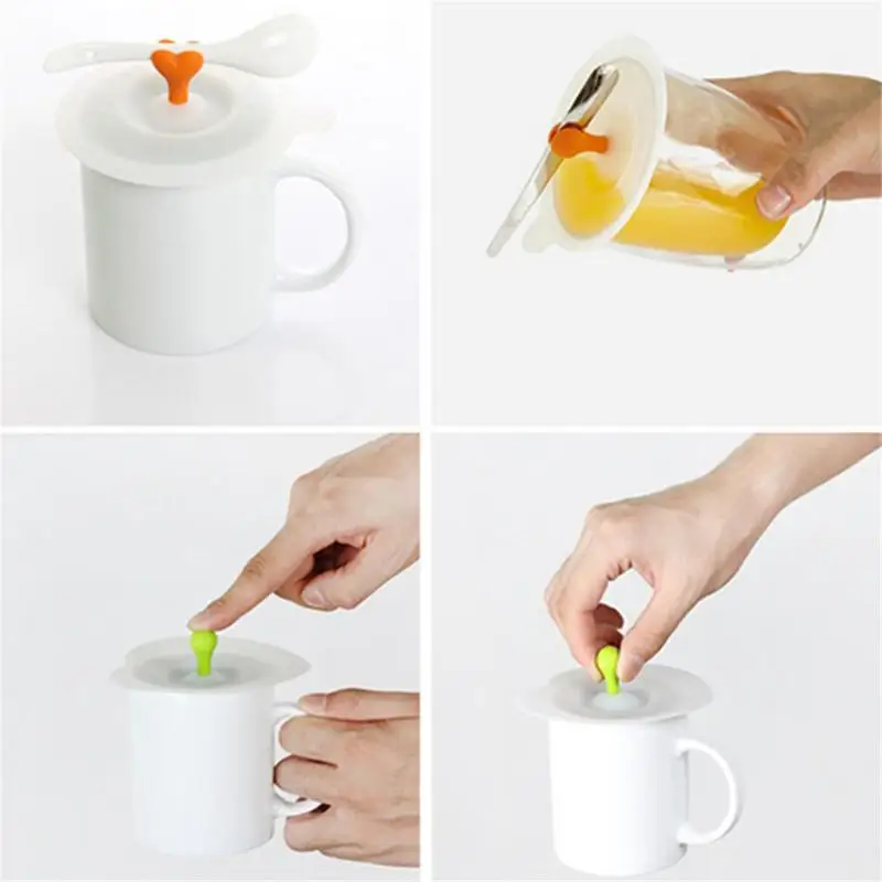 6pcs Lovely Anti-dust Silicone Clip Spoon Ceramic Cup Cover For Home Lid Cover Leakproof Coffee Lid Airtight Sealed Cup Cover