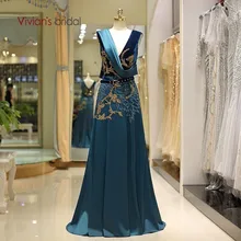 Vivian's Bridal, сексуальное мягкое сатиновое длинное вечернее платье с глубоким v-образным вырезом, без рукавов, с блестками, с бисером, с принтом, с поясом, с лентами, торжественное платье