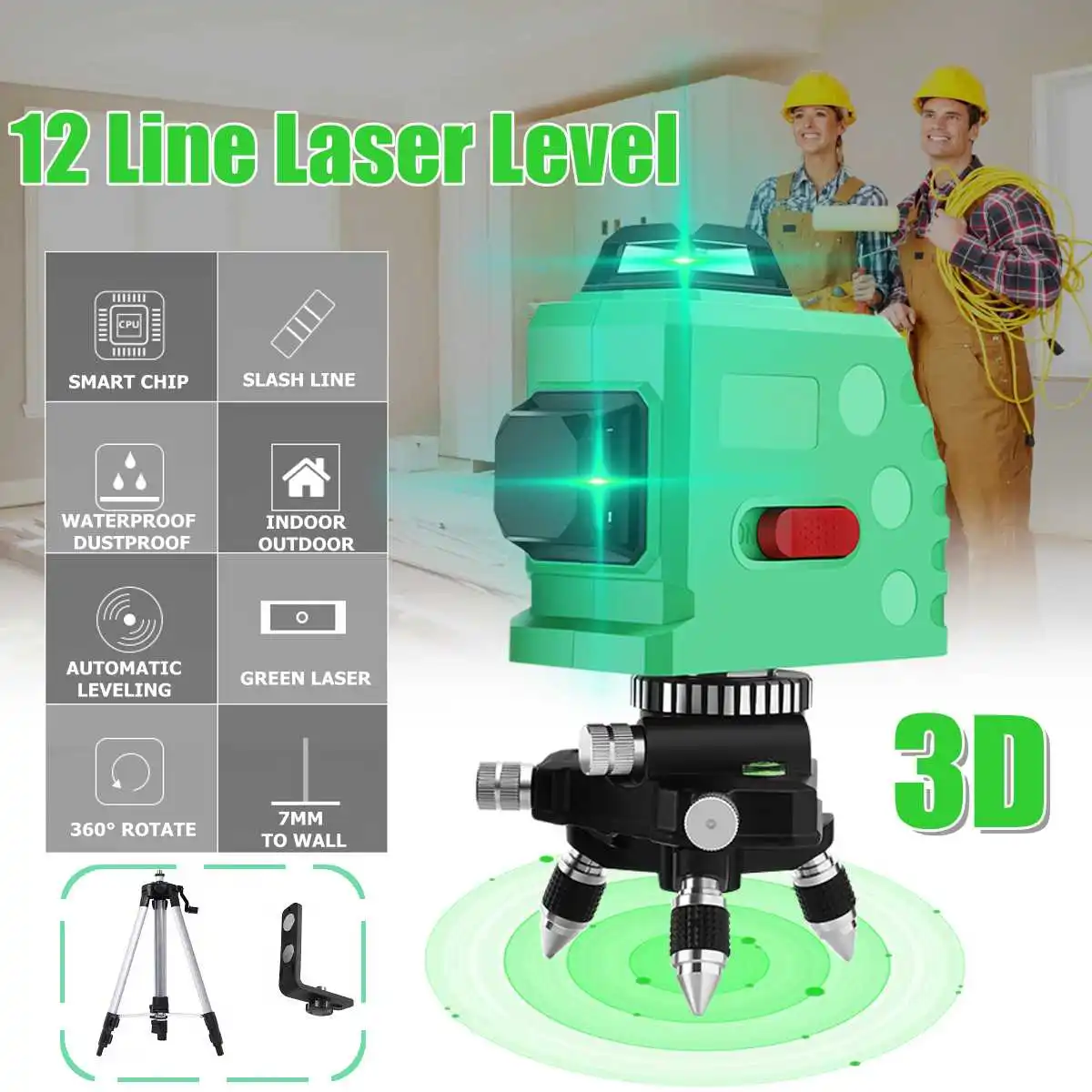 

12 Line 360 Horizontal Vertical Cross 3D Green Light Laser Level Self-Leveling Measure Super Powerful Laser Beam