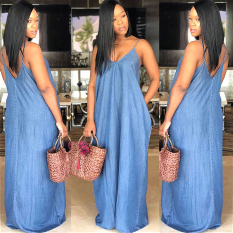 denim long maxi dress