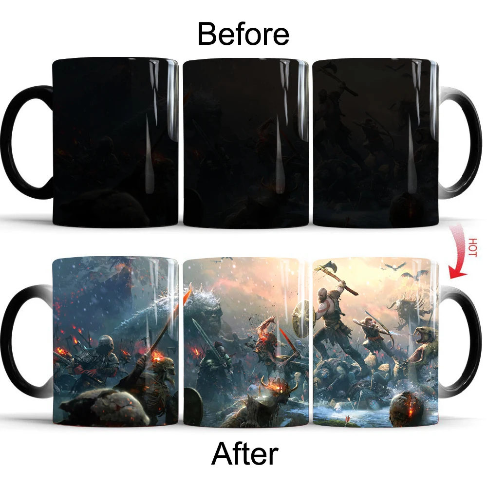 

God of War 4 Creative Color Change Mug Hot Changing Color Cups Heat Reactive Mugs Home Milk Coffee Cup Magic Mug