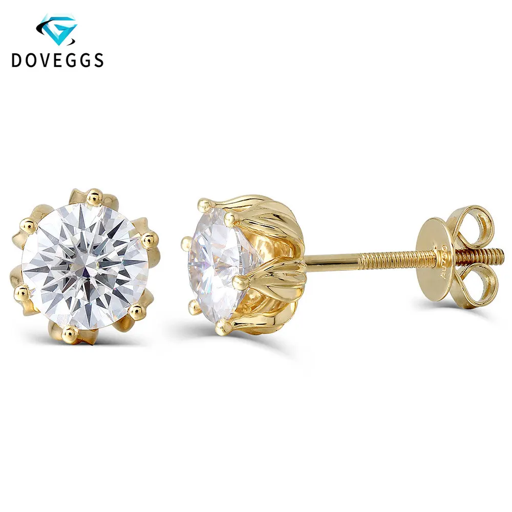 

Queen Brilliance 1.6 ctw Lab Created Moissanite Diamond Stud Earring Screw Back 18K 750 Yellow Gold Engagement Wedding Earring