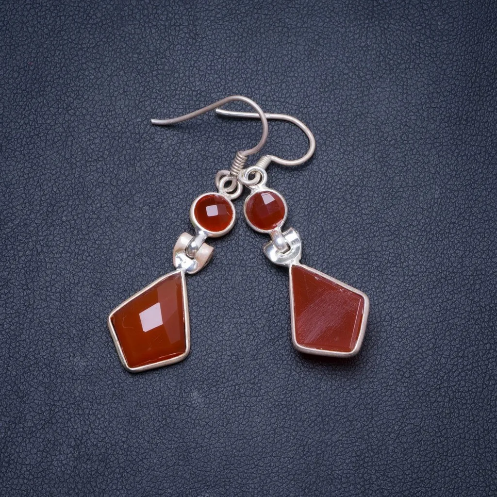 

Natural Carnelian Handmade Unique 925 Sterling Silver Earrings 1.75" Y1242