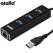 atolla 3 Port USB Hub 3.0 USB splitter with RJ45 Gigabit Ethernet USB to Ethernet Adapter for MacBook Air/Pro/Surface/PC/Laptop