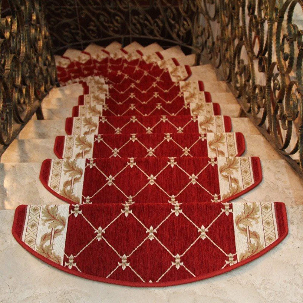 Stair Tread Mat Flower Plaid Design Non-Skid Step Carpet Rugs Home Decoration
