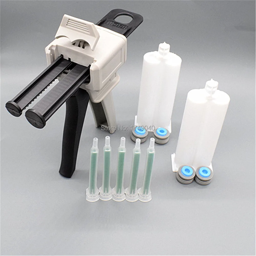 50ml AB Glue Dispensing Gun Caulking Cartridge Dispenser Tool with 5pc
