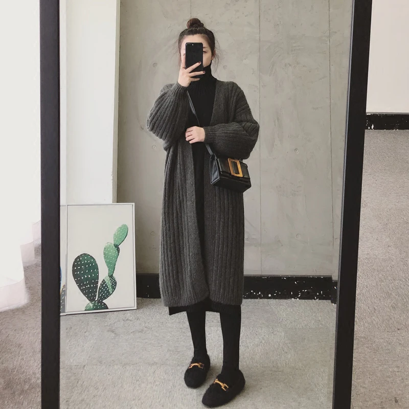

2019 New Pattern Women Loose Coat Knitting Cardigan Long Sweater