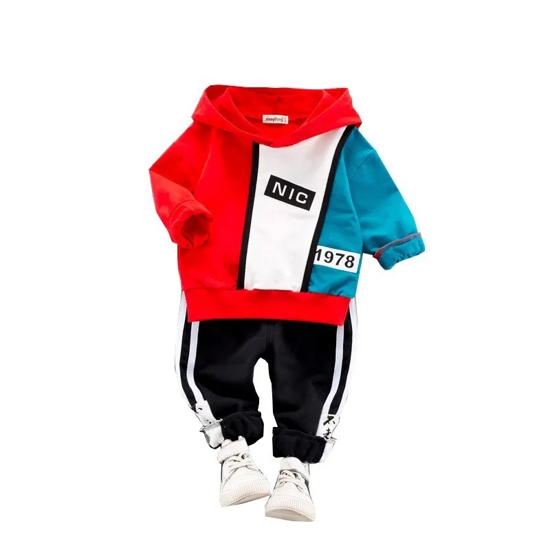 

2019 New Spring Children Patchwork Clothing Suits Baby Boy Infant Hooded Sweatshirt Pants 2Pcs/sets Kid Sport Clothes Tracksuits
