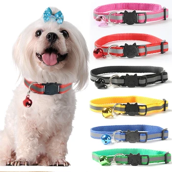 

Fashion 1PC Cute Reflective Necklace With Bell Collar For Small Dog Cat Pet New Night Safety Bright Nylon Adjuatable Collar 1.0