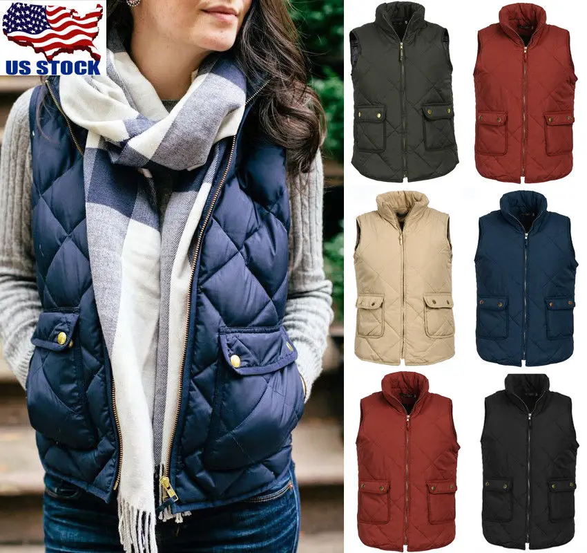 

Women Winter Slim Fleece Warm Parka Vest Coat Sleeveless Zipper Jacket Vest Waistcoat With Pockets Plus Size 3XL