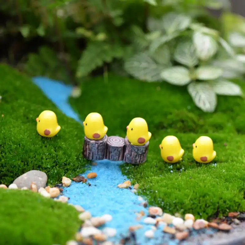 Cisne Cavalo Pato Golfinho Mini Resina Estatuetas de Jardim Microlandschaft Configuração Miniaturas 5 pçs/set Frango DIY Kawaii