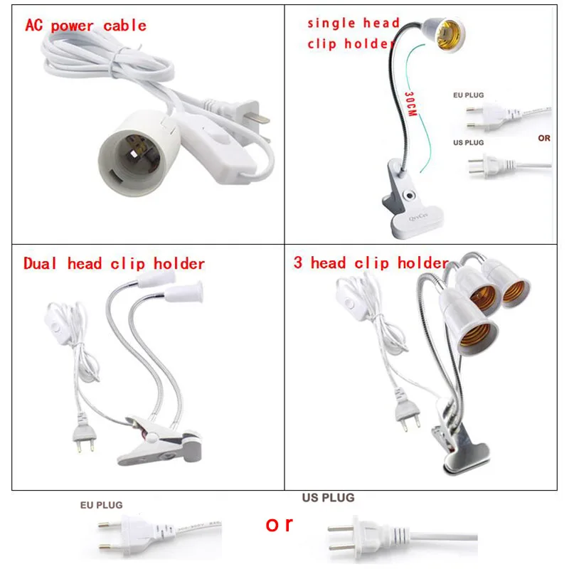 Новые 3-голова светодиодный лампа для выращивания растений с питанием от источника Клип держатель комнатное растение цветок парника выращивания светильник Семена Крытый E27 гидро УФ ИК Вег полный спектр