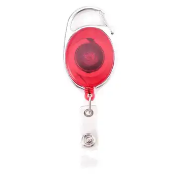 

Badge holder winder with belt clip retractable carabiner id card visit card holder roller Red