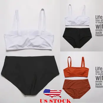 

Women Push-up Unpadded Bra Bandage Bikini Solid Swimsuit Triangle Swimwear Bathing