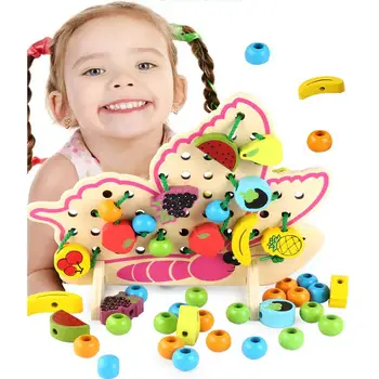 

Children Wooden Toy Butterfly Fruit DIY Beaded Toy Multi-functional Child Early Educational Toy Handmade Puzzle Kids Toys