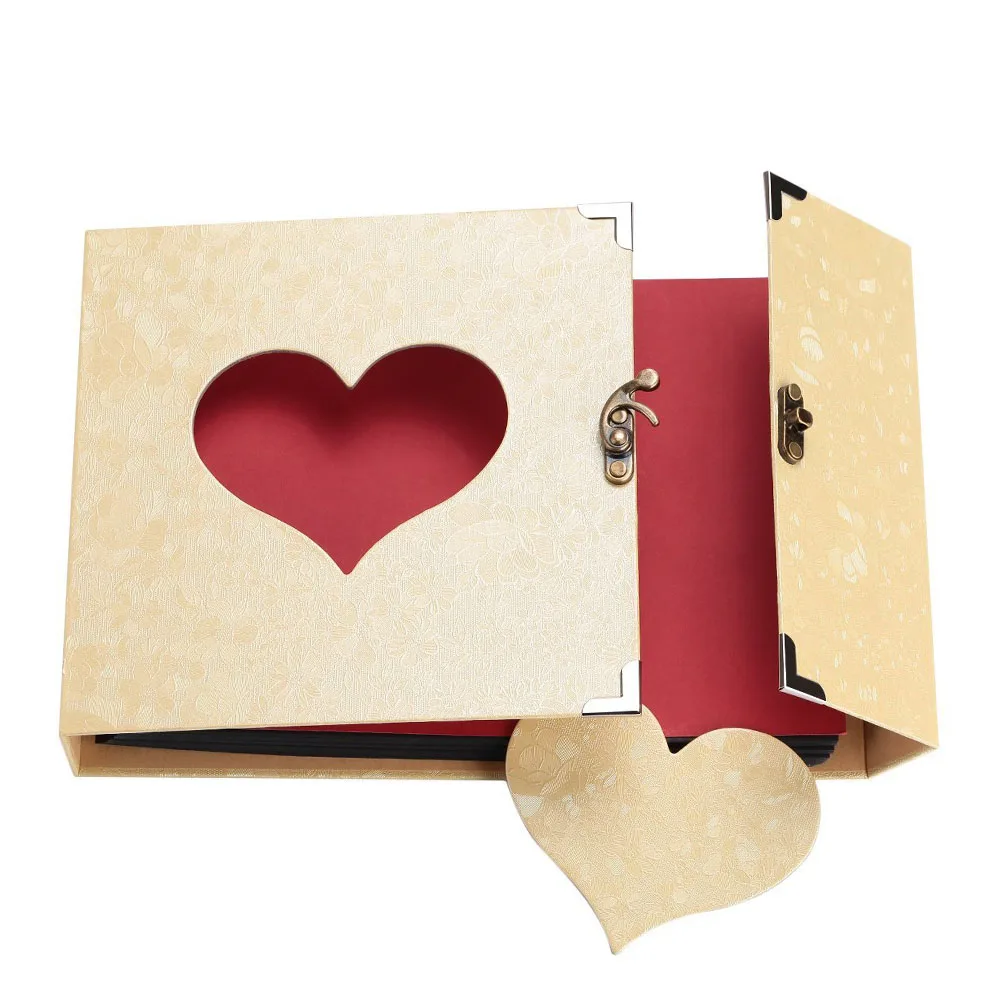 

10inch Black Pages Gift Box Hollow Out Memory Book Self-adhesive Insert DIY Scrapbook Album Valentine Birthday Photo Love Heart