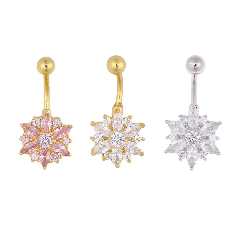 

Women Stainless Steel Flower Crystal Navel Belly Button Body Jewelry