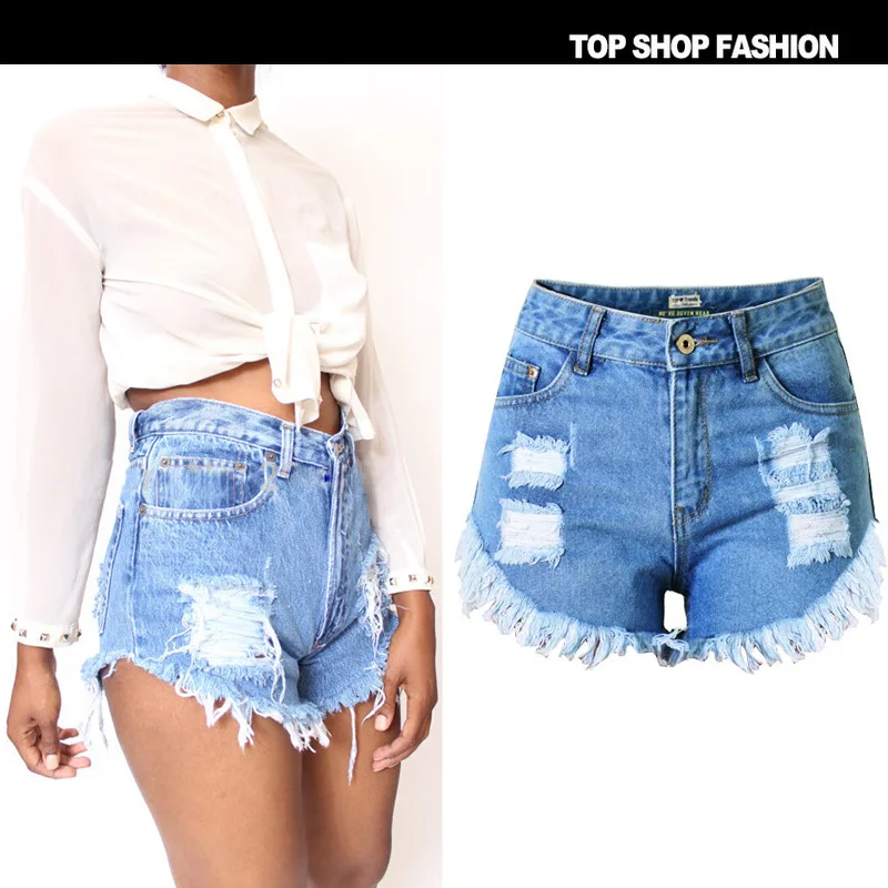 Marca de moda para mujer retro borla remache agujero cintura alta jeans  cortos punk sexy hot mujer pantalones cortos de mezclilla