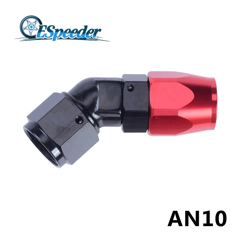 

ESPEEDER Universal AN10 Enforced Fittings Aluminum Alloy Hose End 0 45 90 Degree Connector Oil Cooler Fuel Adapter Black-red