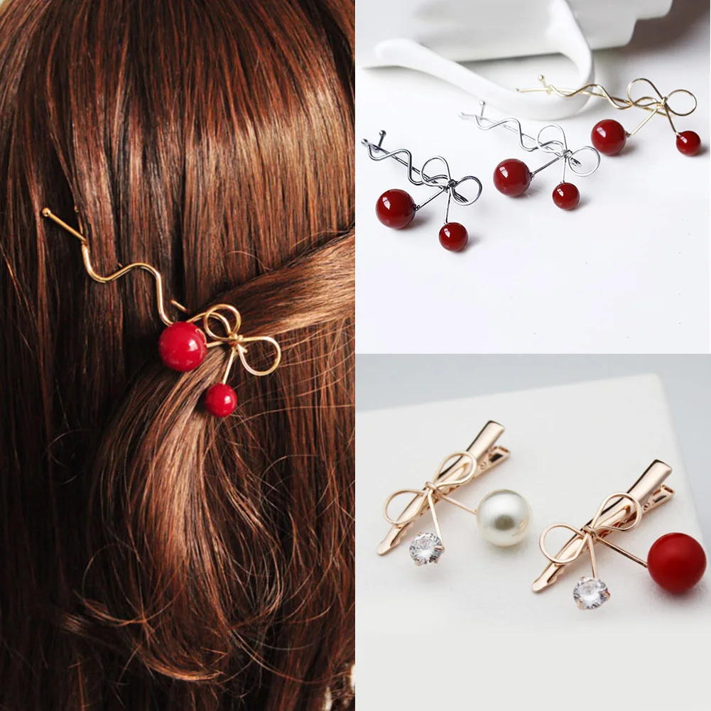 

1Pc Women Sweet Fashion Romantic Red Cherry Shaped Hairpin Korean Style Girls Elegant Bow Twisted Hair Clip Hair Accessories