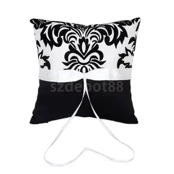 

New Arrivals 2015 Flocking Wedding Party Ring Pillow Cushion 20cm Black and White