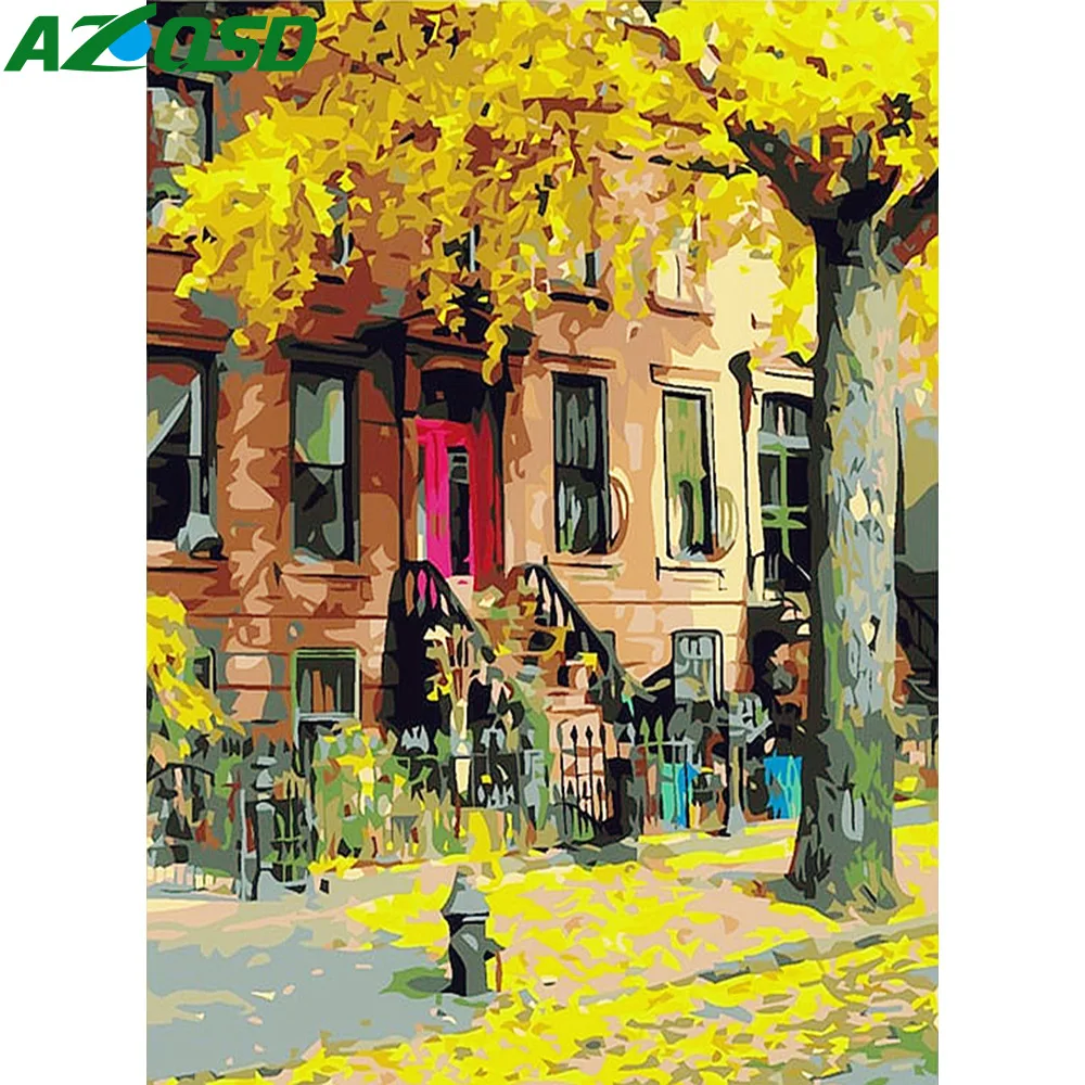 AZQSD дом пейзаж DIY Безрамное Дерево Картина маслом по номерам картины холст Пейзаж