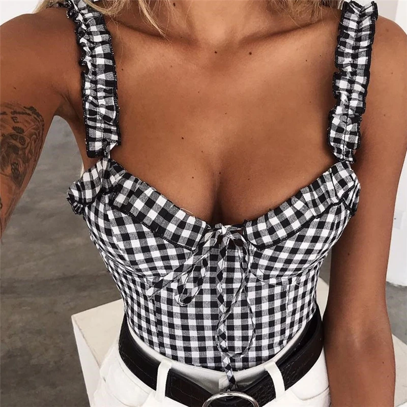 

New Women Sexy Ruffiled Bow Off Shoulder Vest Tank Tops Female Holiday Solid Sleeveless Short Tanks Vest Clubwear