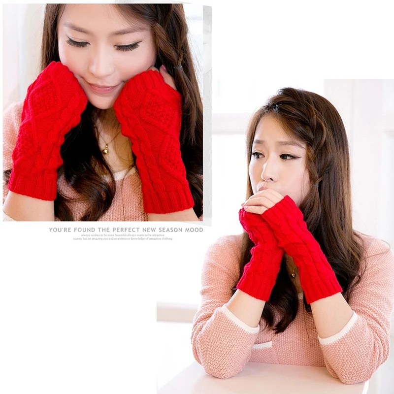 Модные женские теплые перчатки без пальцев, вязаные длинные перчатки 20 см, весенне-зимние теплые гольфы для девочек