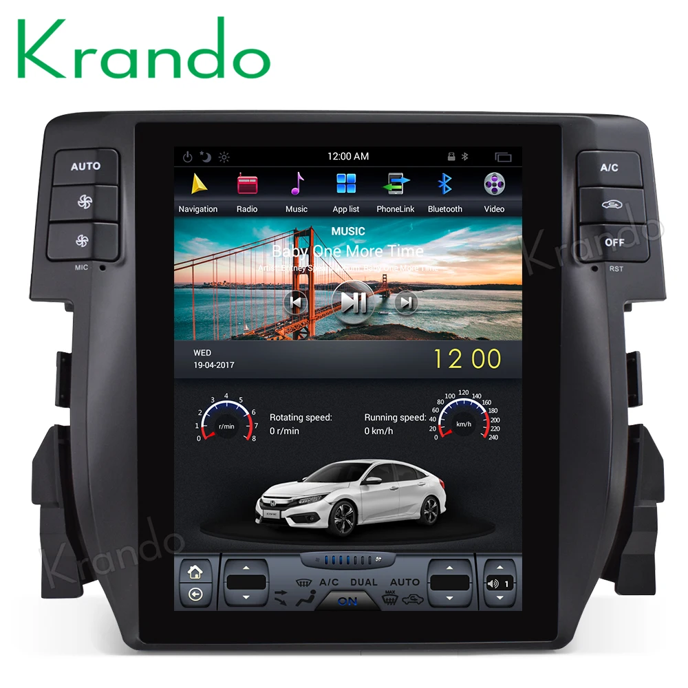 Discount Krando Android 8.1 10.4" Tesla style Vertical screen car radio GPS navigation dvd for Honda Civic 2016-2018 multimedia system 5