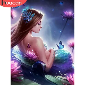 

HUACAN Diamond Embroidery Full Display Portrait Full Square Picture Rhinestones 5D DIY Diamond Painting Mermaid Decor Home Gift